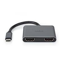 USB Multi-Port Adapter | USB 3.2 Gen 1 | USB-C Male | 2x HDMI | 0.10 m | Rond | Vernikkeld | PVC | Zwart | Envelop - thumbnail