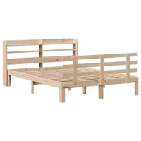 Bedframe met hoofdbord massief grenenhout wit 140x200 cm - thumbnail