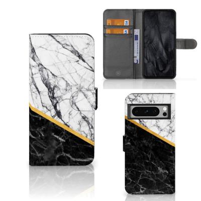 Google Pixel 8 Pro | Bookcase | Marmer Wit Zwart - Origineel Cadeau Man