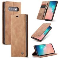 CaseMe-013 multifunctionele retro Frosted horizontale Flip lederen case voor Galaxy S10 met kaartsleuf & houder & portemonnee (bruin) - thumbnail