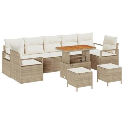 Tuinbankenset met kussen 10 pcs Beige poly rattan