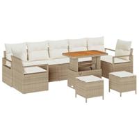 Tuinbankenset met kussen 10 pcs Beige poly rattan - thumbnail