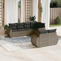 7-delige Loungeset met kussens poly rattan grijs - thumbnail