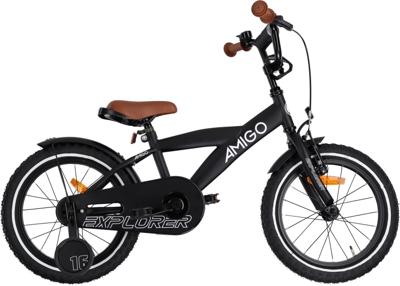AMIGO Explorer 16 Inch Jongens Terugtraprem Zwart/Wit AMIGO Explorer 16 Inch Jongens Terugtraprem Zwart/Wit