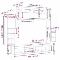 8-delige TV Wandunits met LED Oud Hout Bewerkt Hout - thumbnail