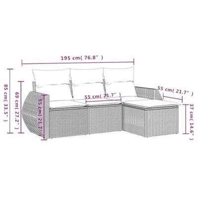 4-delige Loungeset met kussens poly rattan beige