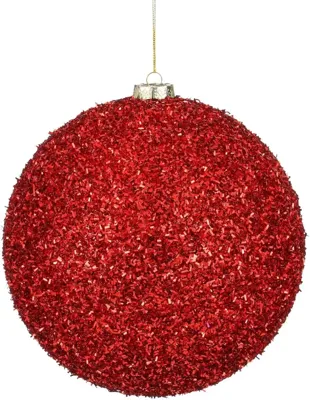 Mica Decorations kunststof kerstbal tinsel 20cm rood