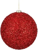 Mica Decorations kunststof kerstbal tinsel 20cm rood - thumbnail