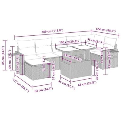 8-delige Loungeset met kussens poly rattan lichtgrijs