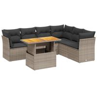 7-delige Loungeset met kussens poly rattan grijs - thumbnail