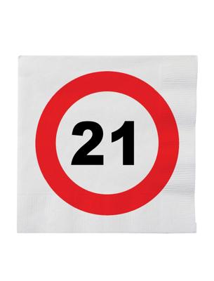 16 Servetten verkeersbord 21 jaar