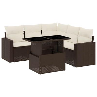 6-delige Loungeset met kussens poly rattan bruin - thumbnail