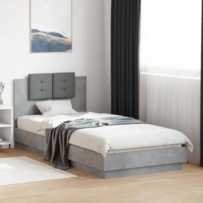 Bedframe met hoofdbord en LED-verlichting betongrijs 100x200 cm