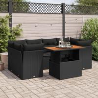 7-delige Loungeset met kussens poly rattan zwart - thumbnail