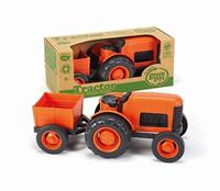 Green Toys tractor met aanhangwagen oranje - thumbnail