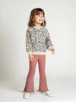 Set met sweater met print en uitlopende legging voor meisjes rozenhout - thumbnail
