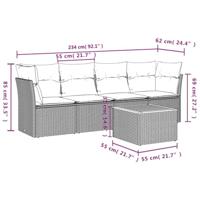 5-delige Loungeset met kussens poly rattan grijs - thumbnail