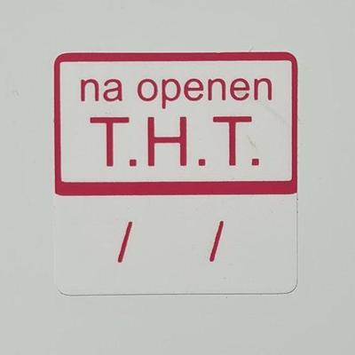 Etiket na openen THT wit/magenta 25x25mm