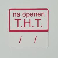 Etiket na openen THT wit/magenta 25x25mm - thumbnail