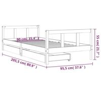 Kinderbedframe 90x200 cm massief grenenhout wit - thumbnail