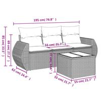 4-delige Loungeset met kussens poly rattan zwart - thumbnail