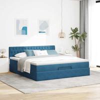Ottoman bed met matras en LED's 90x190cm fluweel donkerblauw - thumbnail