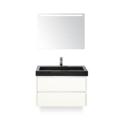 Dante Badmeubelset 80 cm - Wit Hoogglans - Wastafel Hardsteen Wit Lucca - met Sence Spiegel