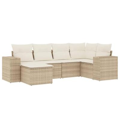 6-delige Loungeset met kussens poly rattan beige
