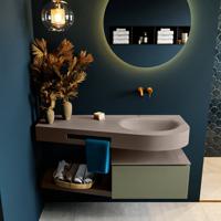 MONDIAZ RIVA 120cm badmeubel onderkast / planchet kleur Army met 1 lade. Wastafel DULCET rechts 0 kraangaten kleur Smoke. - thumbnail