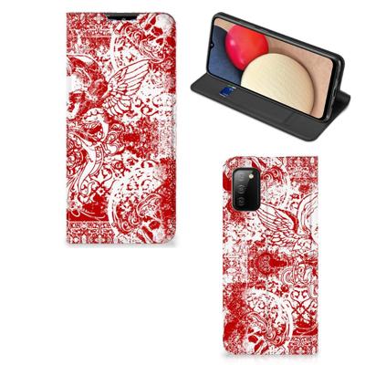 Mobiel BookCase Samsung Galaxy M02s | A02s Angel Skull Rood Mobiel BookCase Samsung Galaxy M02s | A02s Angel Skull Rood