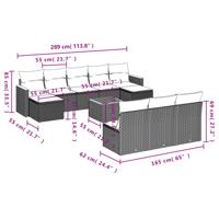 10-delige Loungeset met kussens poly rattan zwart - thumbnail