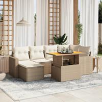 7-delige Loungeset met kussens poly rattan beige - thumbnail