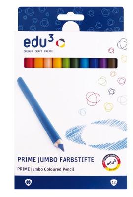 EDU3 Edu jumbo kleurpotlood, dikte 10 mm, vulling 6,25 mm, diverse kleuren, 12 stuk/ 1 doos