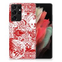 Silicone Back Case Samsung Galaxy S21 Ultra Angel Skull Rood - thumbnail