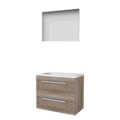 Basic-Line Basic 46 Badkamermeubelset - 80 x 46 cm - Met Grepen - 2 Lades - Acryl Wastafel - Zonder Kraangat - Spiegel - Scotch Oak