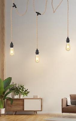 Linen Hanglamp met schakelaar 750 cm, Vintage Hanglamp kit, 3-licht, Geschikt voor woonkamers en landhuizen , DIY kabel set met 3 x E27 lampfittingen, Geschikt voor lampenkappen