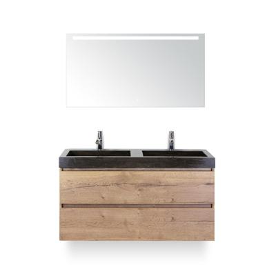 Maxx XL Badmeubelset 120 cm - Natuur Eiken - Wastafel Lucca Dubbel 2 kraangaten - met LED Spiegel