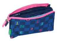 Pennenetui met 3 vakken Benetton Damero Marineblauw 22 x 12 x 3 cm - thumbnail