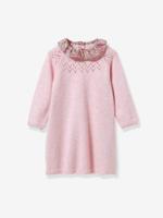 Tricot jurk met kraag van Liberty®-stof baby CYRILLUS gemêleerd roze - thumbnail