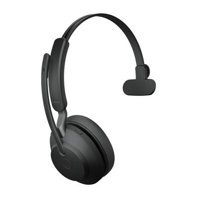 Jabra Evolve2 65 monaural On Ear headset Bluetooth Mono Zwart Volumeregeling, Indicator voor batterijstatus, Microfoon uitschakelbaar (mute) Telefoon
