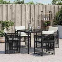 Tuinstoelen 4 st met kussens poly rattan zwart - thumbnail
