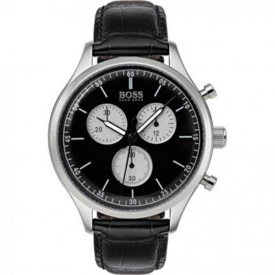 Hugo Boss horlogeband HB1513543 / HB-317-1-14-3036 / HB659302830 Leder Zwart 20mm + zwart stiksel