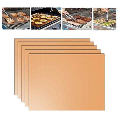 5 stuks 0.2 mm barbecue grill mat non-stick BBQ-bakken matten grootte: 40 x 33cm (brons)