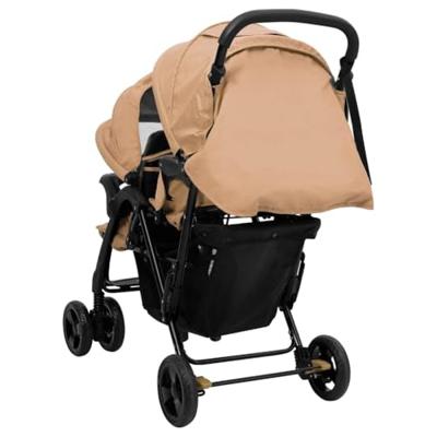 VidaXL Tweelingkinderwagen tandem staal taupe