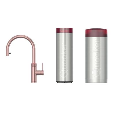 Quooker Flex Round Keukenkraan Set - Kokend Warm- en Koud Water - Uittrekbare Slang - Rosé Koper - met COMBI+ Reservoir & CUBE - Direct Gekoeld Bruisend Water