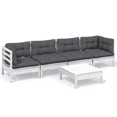 5-delige Loungeset met kussens massief grenenhout - thumbnail