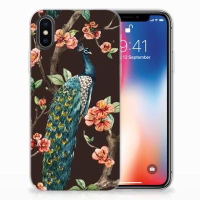 Apple iPhone X | Xs | TPU Hoesje | Pauw met Bloemen Apple iPhone X | Xs | TPU Hoesje | Pauw met Bloemen