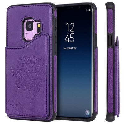 Voor Galaxy S9 kat boom reliëf patroon schokbestendige beschermende case met kaartsleuven & fotolijstjes (paars)
