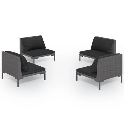 4-delige Loungeset met kussens poly rattan donkergrijs