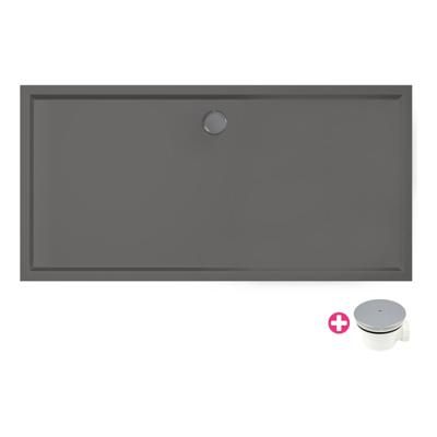 Douchebak Xenz Mariana | 160x100x4 cm | Incl.Afvoersifon-Chroom | Acryl | Rechthoekig | Antraciet mat
